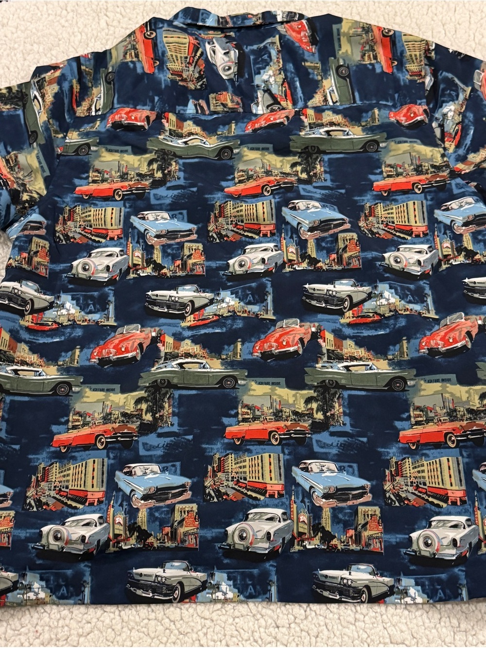 Casual Navy Retro Car Print Button-Down Shirt